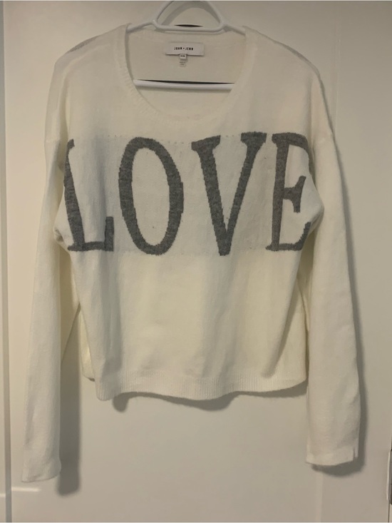 John + Jenn Sweaters - John + Jenn Cream Sweater with Gray LOVE Graphic